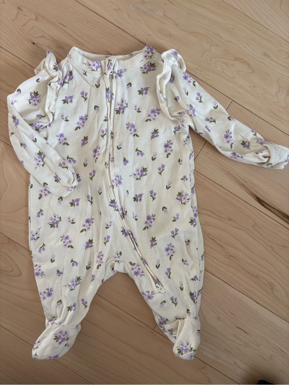 Old Navy Cream Footed One-Piece with Lavender Floral Print